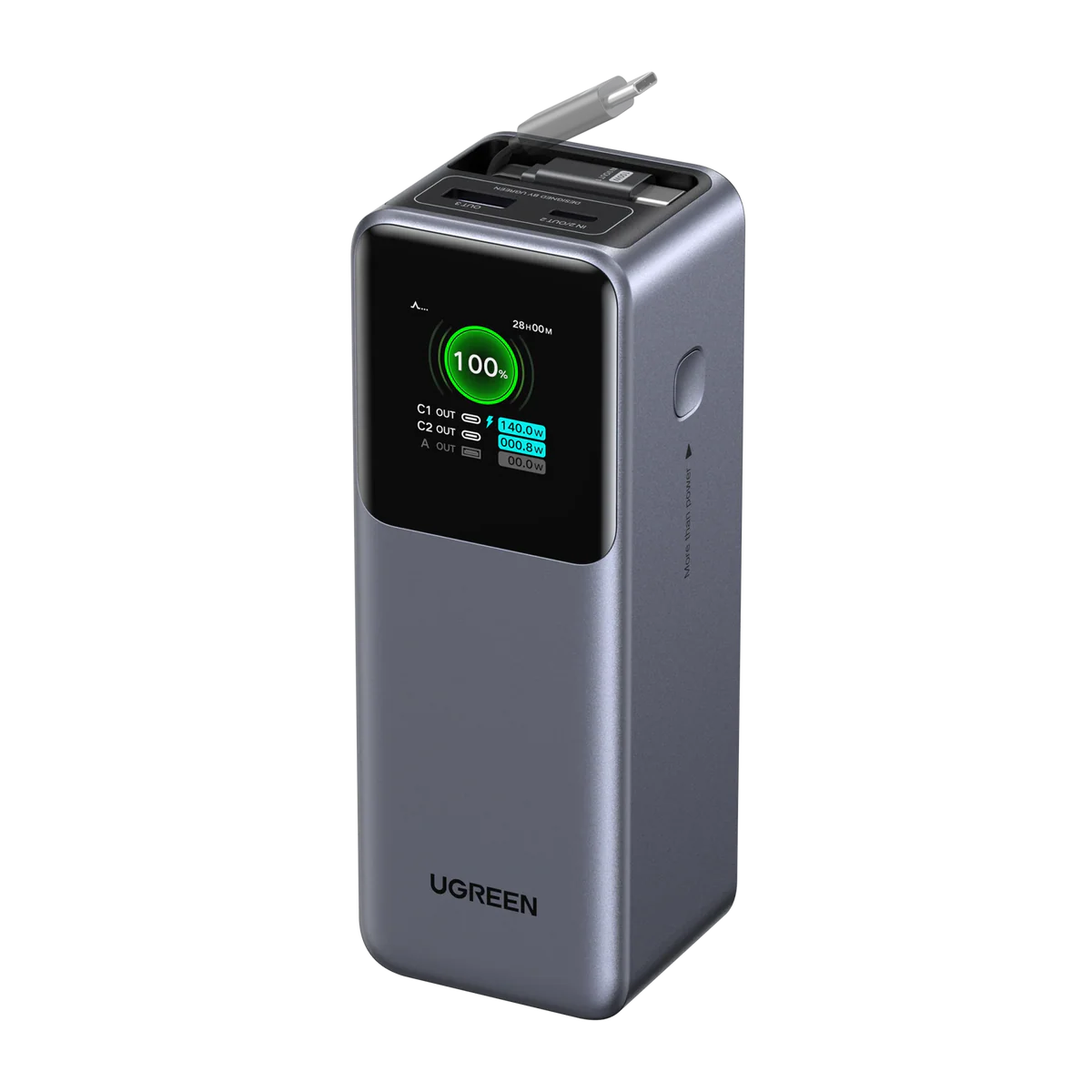 ugreen-nexode-power-bank-20000mah-165w-with-retractable-usb-c-cable-2251019 NEXODE POWER BANK 20000MAH 165W CON CABLE RETRACTIL - Imagen 1