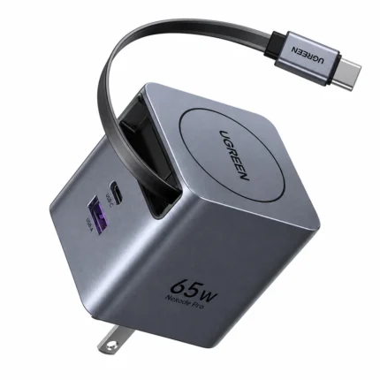Cargador UGREEN GaN 65W – Cable USB-C Retráctil